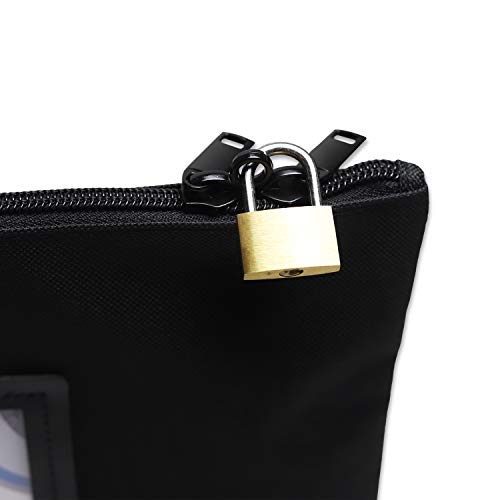 effektivo Banktasche mit Reißverschluss abschließbar & versiegelbar mit Fenster für Visitenkarten Stoff schwarz für Dokumente bis DIN A5, Schwarz, 29 x 19 cm