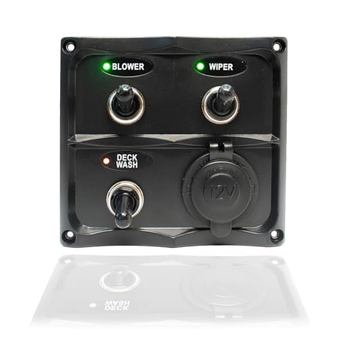Panel interruptores marino 3 vías IP67 12/24V con LED bicolor y toma de mechero 12V, para barco, velero, semirrígido, tender inflable, jetski | BAYWATT (TSP3WP)