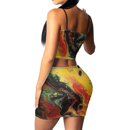 Image of 2025 Sexy Spaghetti Strap Crop Tops and Bodycon Skirt Casual 2 Piece Set S-4XL