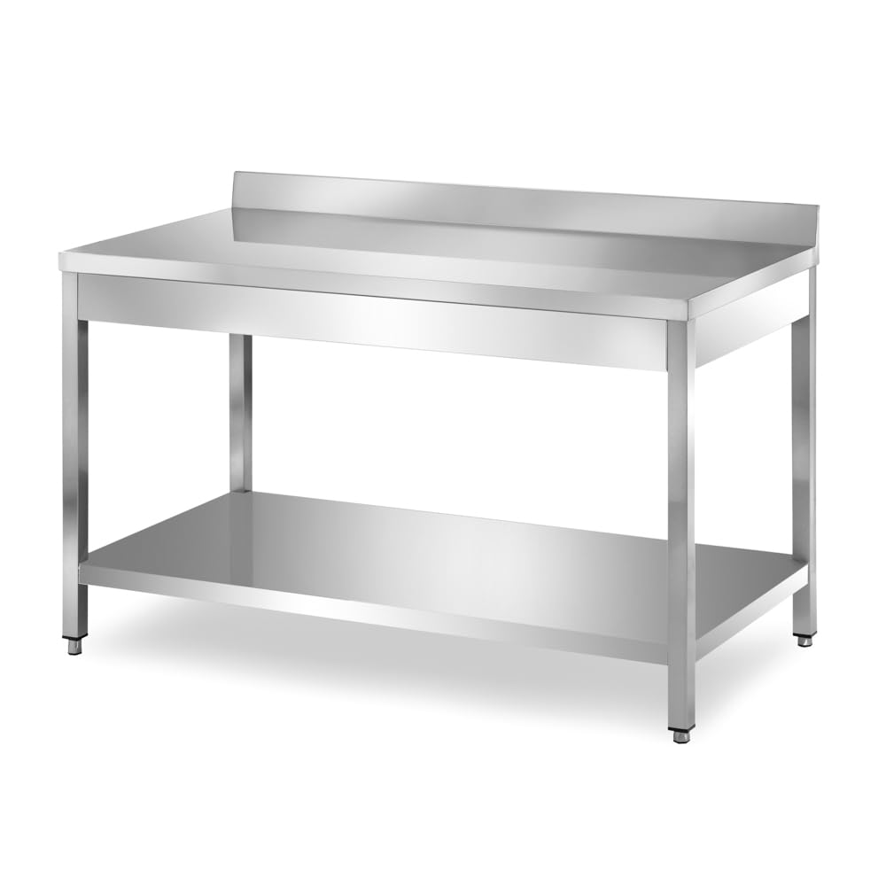 TECNA FOOD Tavolo da lavoro in acciaio INOX con ALZATINA e RIPIANO INFERIORE per cucine professionali bar hotel - profondità 70 cm - altezza 85 cm regolabile (70X70X85cm)