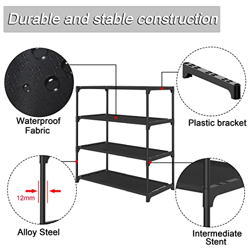 Image of 4-Tier Small Shoe Rack .Stackable Shoe Shelf Storage Organizer For Entryway Hallway Closet Bathroom Living Room(Black)