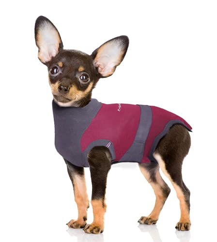 MAXX Dog Surgical Recovery Snuggly Suit, E Collar Alternative, Post-Operative Onesie, After Surgery Anti- Licking Pet Wear, Anxiety Wrap, Abdominal Wound Protection Pet Shirt (Ruby Red Grey, XS)