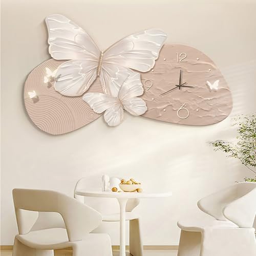 Horloge murale silencieuse et peinture décorative papillon pour salon et grand café - 4