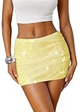 Ammiko Women's Sequin Skirt Sparkly Mini Micro Skirts Glitter Y2k Shiny Low Rise Skirt Sexy Stretchy Bodycon Party Yellow S