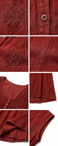 Image of Sakkas Maya Floral Embroidered Sleeveless Button Up Rayon Dress