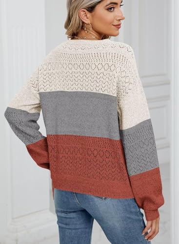 Image of JOCAFIYE Womens Sweaters Casual Long Sleeve V Neck Pullover Sweater Tops
