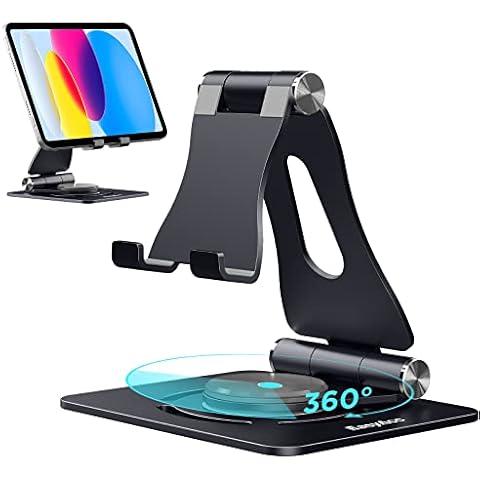 EasyAcc Tablet Stand, 360° Rotate Adjustable iPad Stand, Dual Foldable Aluminum Desktop Tablet Holder with Anti-Slip Pads Compatible with 2023 iPad Air 10.9 Mini 8.3 for All 4 -11 inch -Xmas Gifts Cover