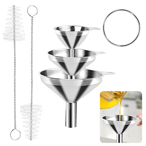 MXTIMWAN 3 Stück Edelstahl Trichter Set, Edelstahl Stapelbarer Kleiner Trichter mit 2 Stück...