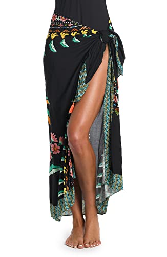 Sunshine 79 Women's Swimsuit Beach Cover Up Pareo, Black//Palm Tree
