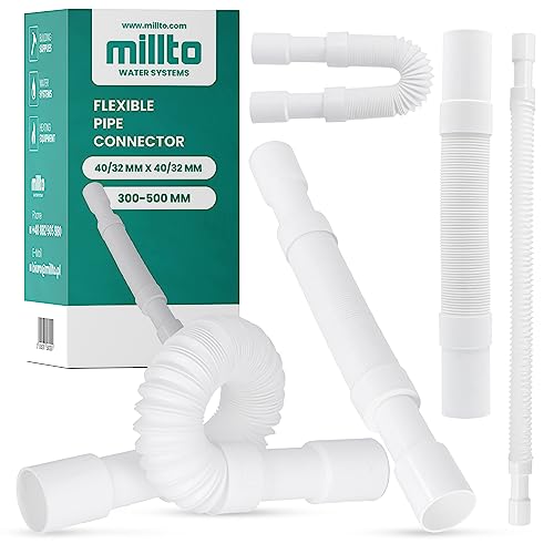Millto™ Tuyau d'évacuation flexible 40/32 mm en polypropylène blanc Raccord universel Tuyau de raccordement adapté à toutes les configurations réglable