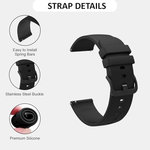 Image of HUMBLE Soft Silicone 19mm with Black Metal Buckle Strap for Smartwatch Compatible with Noise Colorfit Pro 2 /Oxy /Pulse /Beat, Boat Storm Smart Watch & Watches with 19mm Lugs-Black