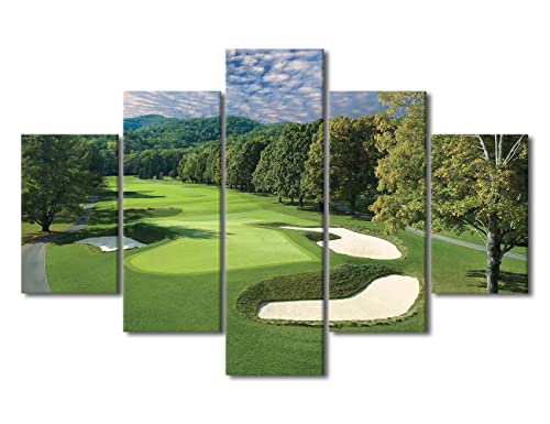 Greenbrier Old White Golf Course Photos Poster Prints Golf Course Field Canvas 5 Panels West Virginia United States Wall Art for Living Room Office Wall Decor Artwork Framed Ready to Hang - 60"Wx40"H