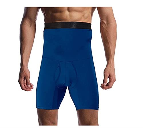 XMXM Men's High Waisted Shapewear Compression Tummy Control Shorts Boxer Briefs Body Shaper Long Leg Underwear (Color : Blue, Size : Large)
