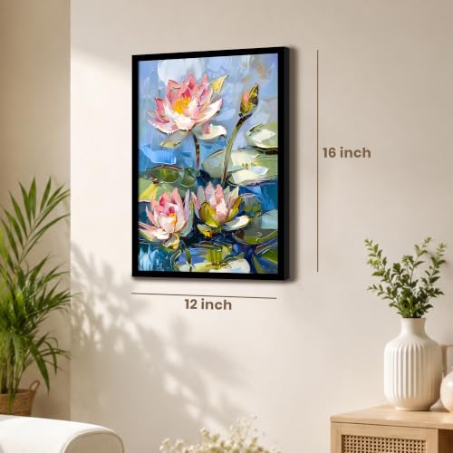 Image of PAINTINGMANTRA Lotus Flower Framed Wall Art Painting for wall decoration, Lotus Flower Pond Floral Poster with Frame for living room, bedroom, Home and Office, 13x18 Inch
