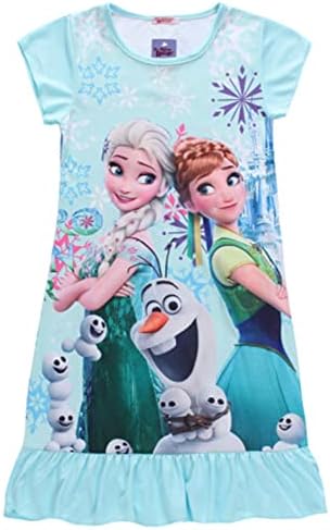Frozen Little Girls Dress Toddler Kids Pajamas Dress Night Gown Home Clothes (S, Light Blue)