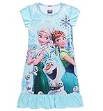 Frozen Little Girls Dress Toddler Kids Pajamas Dress Night Gown Home Clothes (S, Light Blue)