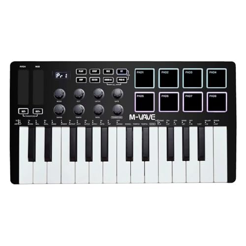 NOVAKA Controlador De Teclado MIDI M-vave Smk-25 Portátil, 25 Teclas Sensibles, Almohadillas RGB,...