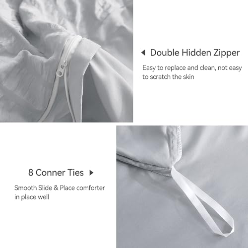 Image of JELLYMONI Light Grey Duvet Cover King Size, 3pcs Washed Microfiber Bedding Set, Soft Breathable Seersucker Duvet Cover Set with Zipper Closure and Corner Ties for All Seasons