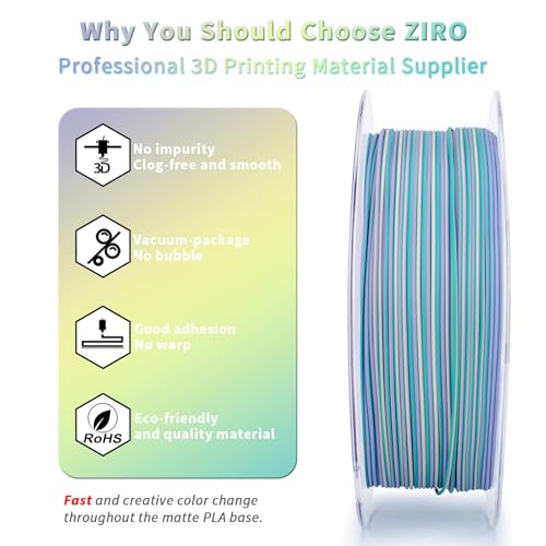 Image of ZIRO PLA Filament 1.75mm, Matte Multicolors 3D Printer Filament, Dyanmic Visual Effect, Fast Color Change Matte PLA Stripes Series, 2.2lbs Spool, Fit for Most 3D Printer, Mermaid Stripes