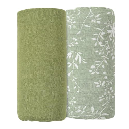 Image of Muslin Swaddle Blankets for Newborns,2 Pack Baby Boys Girls Receiving Blankets Large 43X47 Inches Muslin Burp Cloths,Breathable Soft Swaddle Wrap Baby Essentials(Flower)