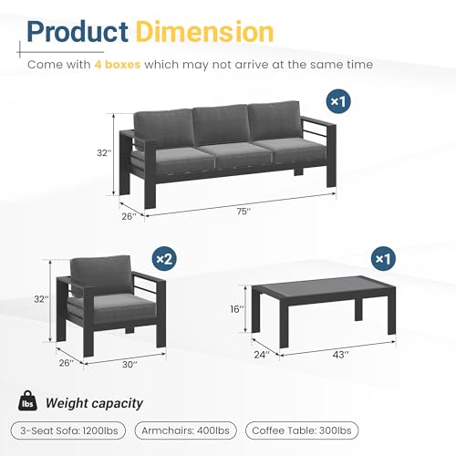 image for Solaste Aluminum Outdoor Patio Furniture Set, 5 Seats Patio Sectional 