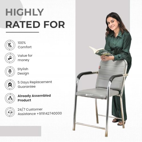 Image of GOYALSON Office Chair Visitor with arm Rest with Steel Frame and Cushioned seat Back Chair Without Wheels Chair (2, Grey, Heavy 1)
