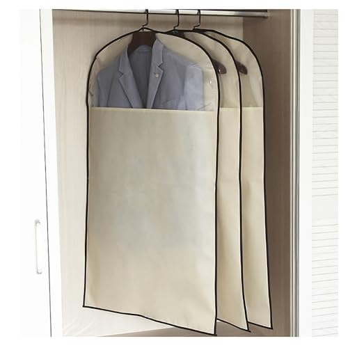 3 Pack Garment Bags, Travel Suit Bags for men Nonwoven Breathable Garment Covers for Closet Storage Dustproof hanging clothes bags for Coat, Dress, Shirt, Jacket(Size:110×60cm,Color:Beige)