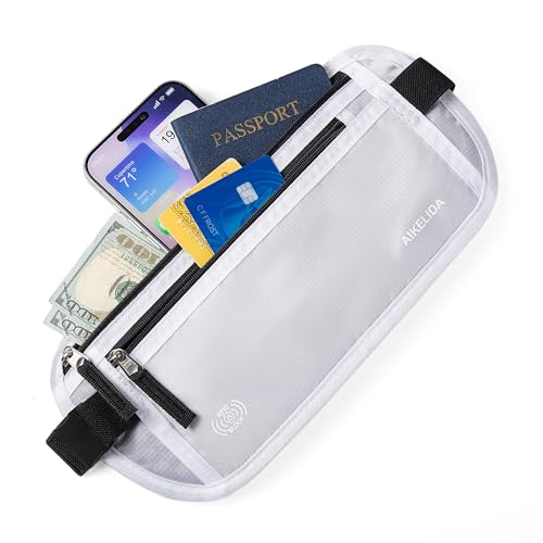 Image of RFID Blocking Money Belt - Passport Holder & Travel Wallet, Slim Hidden Fanny Packs for Women Men - White