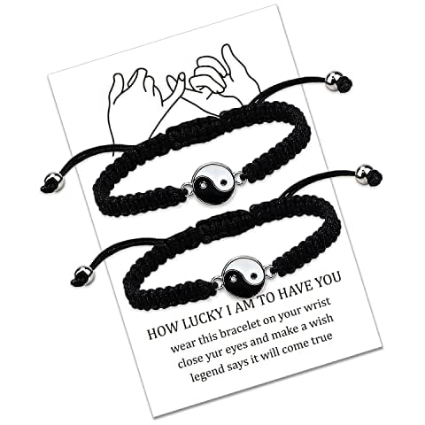 LUOKIFUR Couple Yin Yang Bracelet-Adjustable Friendship Bracelets,Hand Braided Rope Friendship Relationship Bracelet Women Men Jewelry Gifts (Black) Cover