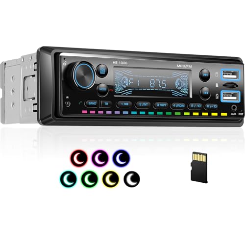 CAMECHO 1 DIN Autoradio, FM Bluetooth Radio con Tarjeta 32G TF, Manos Libres, Retroiluminación, 2 USB AUX-in, 4 * 45W, 10V-14.4V, Negro