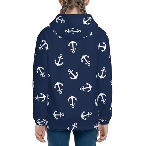 Nautical Themed Simple Anchors Kids Pullover Hoodies Boys Zip Up Sweatshirts Girls Athletic Clothes with Pocket 5