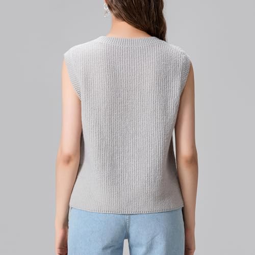 Image of Women Chunky Button Sweater Vest Sleeveless Round Neck Rib Knitted Tank Top Y2k Knitted Cardigan Vest Shirt