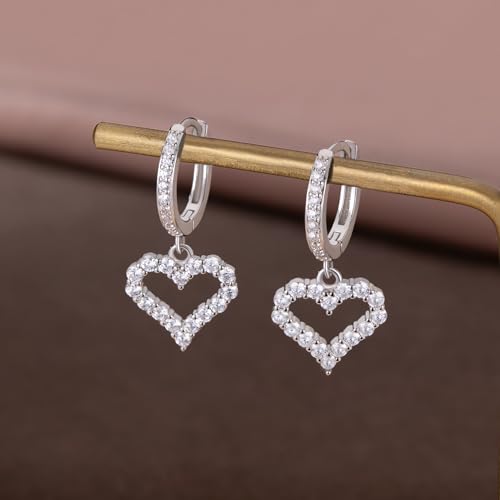 SLUYNZ 925 Sterling Silver CZ Sweet Love Hoop Earrings for Women Teens Hollow Heart Huggie Earrings Drop3