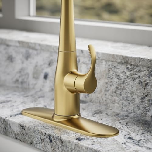 Image of Kohler 596-2MB Simplice Pull Down Kitchen Faucet, 3-Spray Faucet, Kitchen Sink Faucet with Pull Down Sprayer, Vibrant Brushed Moderne Brass