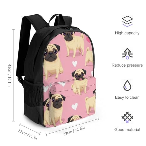 Supdreamc Lightweight Rucksacks for Climbing Outdoors Walking Cycling - Large Capacity Anti-Theft Multipurpose Carry On Bag, Funny Cartoon Pugs Puppy Pink Camping Outdoor Backpack2