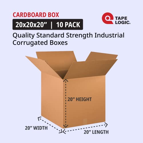 Image of TAPE LOGIC Shipping Boxes Heavy Duty 20 inchL x 20 inchW x 20 inchH, 10-Pack | Corrugated Cardboard Box for Packing, Moving and Storage