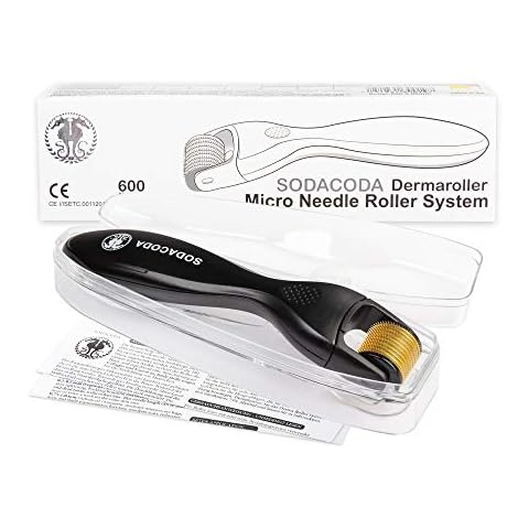 Sodacoda 600 TITANIUM Micro Needles Derma Microneedle Roller - remove light wrinkles on the face and around the eyes, remove eye pouches, strong black heads and light pigmentations - 0.75 mm Cover