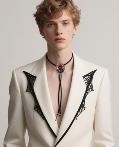Image of PEARLY JUN Bolo Tie for Women Men Flower Rose Western Cowboy Brown Leather Country Style String Vest Gifts