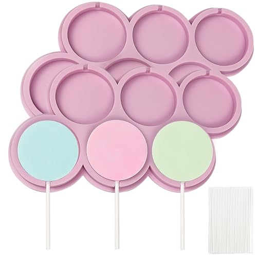 EDUEE Round Lollipop Molds 2 inch Silicone Chocolate Lolly Mold 2pcs Round Shapes Lollipop Candy...