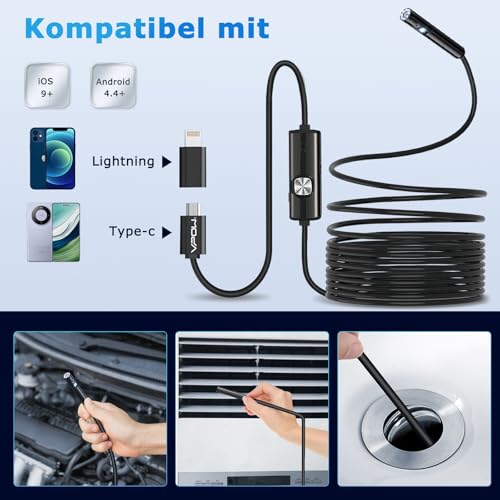 Handy Endoskopkamera USB Endoskop Kamera:1920P HD Dual Lens inspektionskamera mit licht for iPhone...