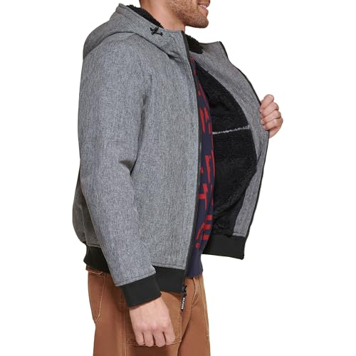 Image of Tommy Hilfiger Men's Soft Shell Fashion Bomber With Contrast Bib and Hood