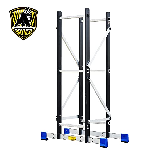 Image of Scaffolding Platform, Work with 7 in 1 Multi-Purpose 19.6Ft Folding Ladder, Supporting Rack and Steel Trays Work Platform