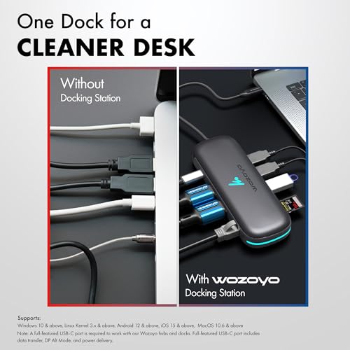 Image of Type C 9 in 1 Wozoyo Docking Station with 2XUSB 5Gbps, 2X4K HDMI,Gigabit Ethernet,SD & TF Card Reader,PD 100W,USB 2.0, USB-C Hub,Universally Compatible with Thunderbolt 4, macOS,Windows,Android & iOS