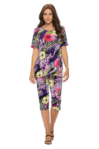 Jostar Two-Piece Short Sleeve Top & Capri Pant Set-9003BN-SRP12