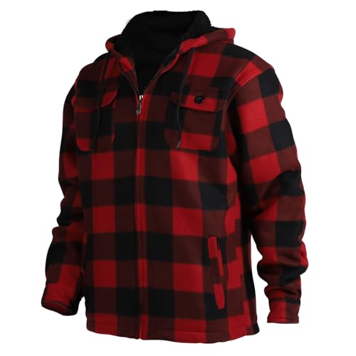 Image of Gary Com Heavy Thick Flannel Plaid Jacket Sherpa Fleece Lined Hoodies for Men Zip Up Winter Warm Coat Zipper Sweatshirt