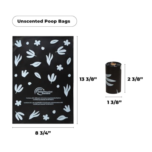 Image of Best Pet Supplies Poop Bags for Dogs, 50% Post-Consumer Recycled Content dog waste bags on rolls, fits all poop bag holders for leashes - Black, 300 Count, Unscented