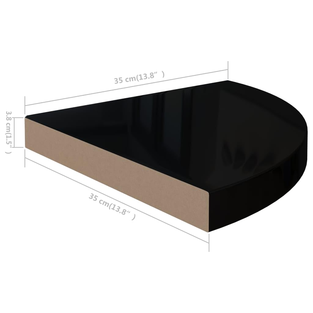 Eck-Schweberegale 2 STK. Hochglanz-Schwarz 35x35x3,8 cm MDF Wabenplatten-Design Metall Wandhalterung Unsichtbares Befestigungssystem Stabile Aufbewahrung für Bücher