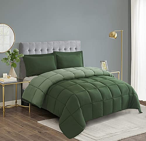 Hig AT-DOWNALT-CF 3Pc Green Queen Size Comforter Set - All Season Reversible Down Alternative Comforter thumb #1
