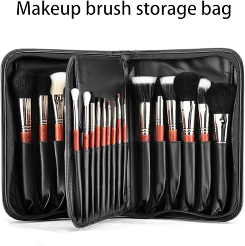 Image of Makeup Brush Holder Bag, Professional Makeup Brushes Organizer Bag Makeup Artist Cosmetic Case Leather Handbag Black Travel Portable