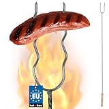 KOTARBAU® Pinchos para barbacoa, alambre de acero, pinchos para hoguera, 100 cm, mango de madera, accesorios para barbacoa, tenedor de salchicha, brochetas onduladas, palillos para barbacoa, gadgets